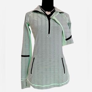LULULEMON ~ Seafoam Green Striped Long Sleeve Athletic Top w/Reflective Strips